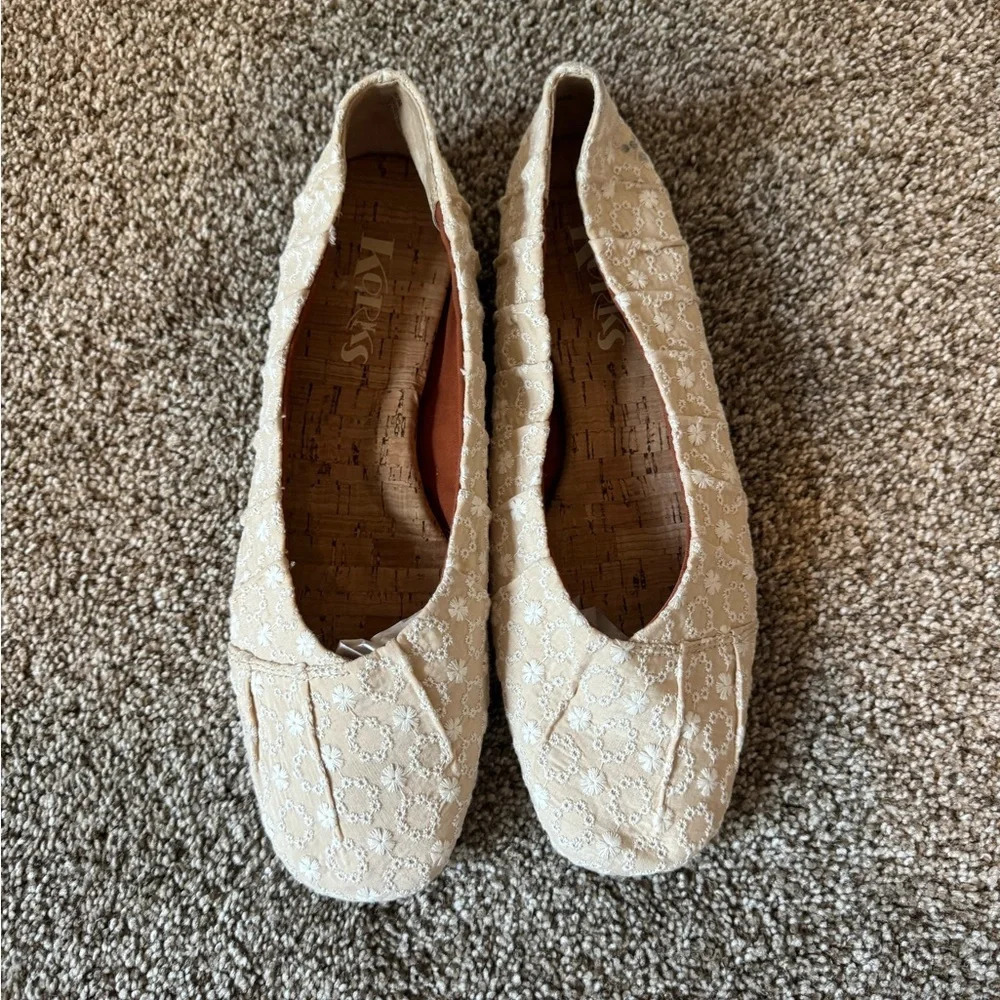 Korks Palmer Ballet Flat Eyelet Fabric Square Toe Size 8.5 Womens - Picture 3 of 10